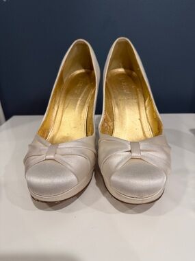 J. Crew Cream Satin Knotted Round Toe Heels